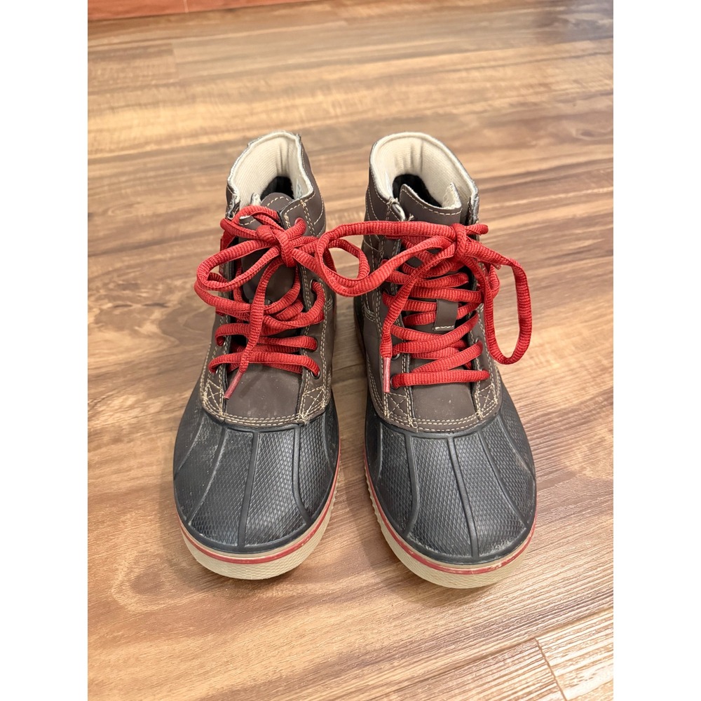 Crocs AllCast Waterproof Duck Boots Mens 7 Brown Black Red 16233 Faux Fur Lining